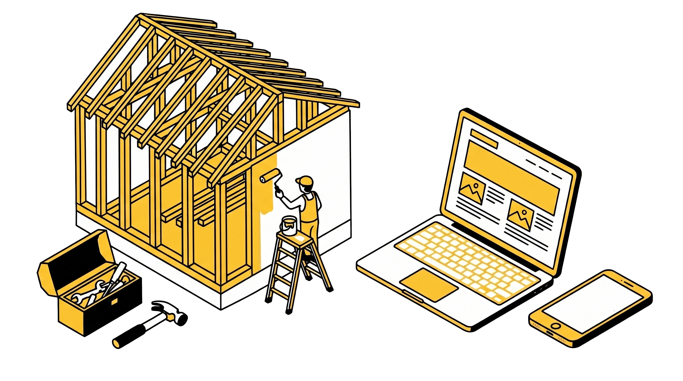 建設・職人とホームページのイラスト